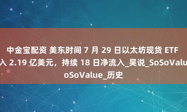 中金宝配资 美东时间 7 月 29 日以太坊现货 ETF 总净流入 2.19 亿美元，持续 18 日净流入_吴说_SoSoValue_历史