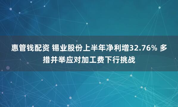惠管钱配资 锡业股份上半年净利增32.76% 多措并举应对加工费下行挑战